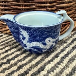 Japanese Blue &‎ White Dragon Soy Sauce Pitcher w Strainer – Jian Rong Kiln Vtg
